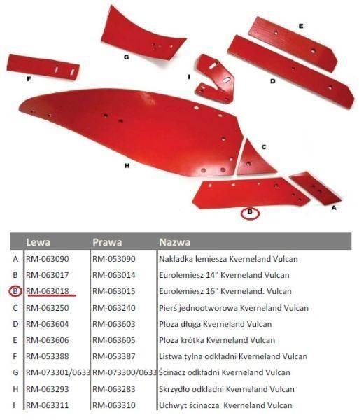 Eurolemiesz lewy 16" Kverneland. Vulcan pasuje śruba M12X34OV2 - 4 szt. - zdjęcie 2