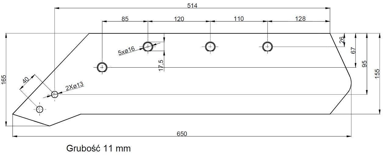 Eurolemiesz lewy 18" Kverneland Vulcan pasuje śruba M14X34OV1 - 4 szt. - zdjęcie 3