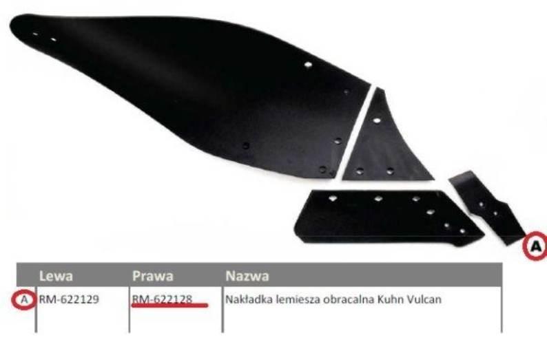 Dłuto, nakładka lemiesza obracalna prawa Kuhn Vulcan pasuje śruba M12X34OV2 - zdjęcie 2