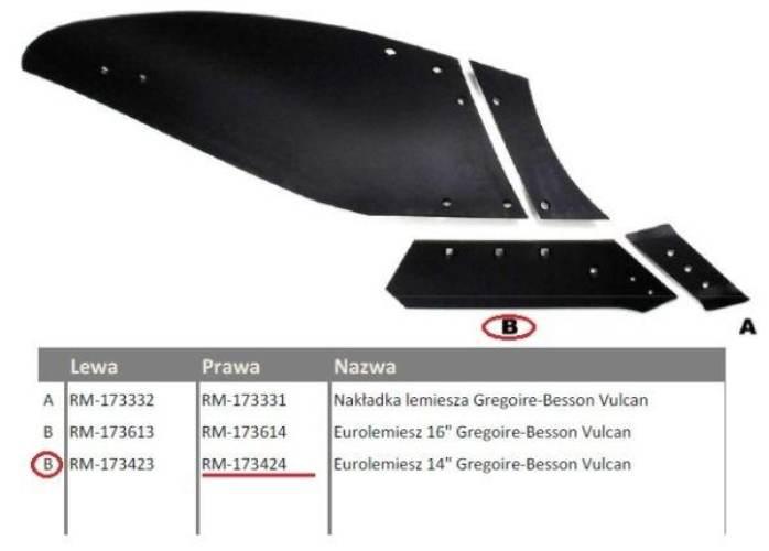 Eurolemiesz prawy 14" Gregoire-Besson Vulcan pasuje śruba M14X35PL - 4 szt. - zdjęcie 2