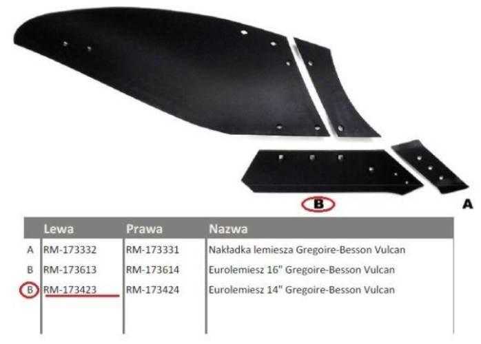 Eurolemiesz lewy 14" Gregoire-Besson Vulcan pasuje śruba M14X35PL - 4 szt. - zdjęcie 2