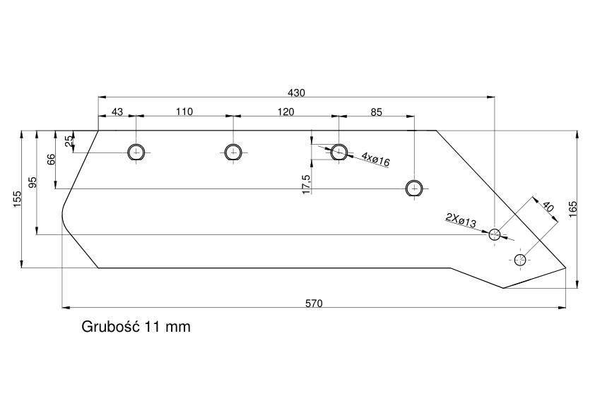 Eurolemiesz prawy 16" Kverneland Vulcan pasuje śruba M14X34OV1 - 4 szt. - zdjęcie 2