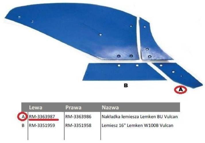 Dłuto, nakładka lemiesza lewa Lemken BU Vulcan pasuje śruba M12X35PL - 2 sz - zdjęcie 2