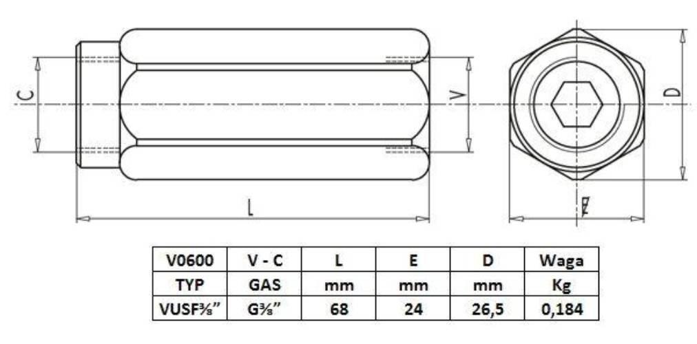 Zawór zwrotny VU 3/8" przepustowość 45L V0600 - zdjęcie 4