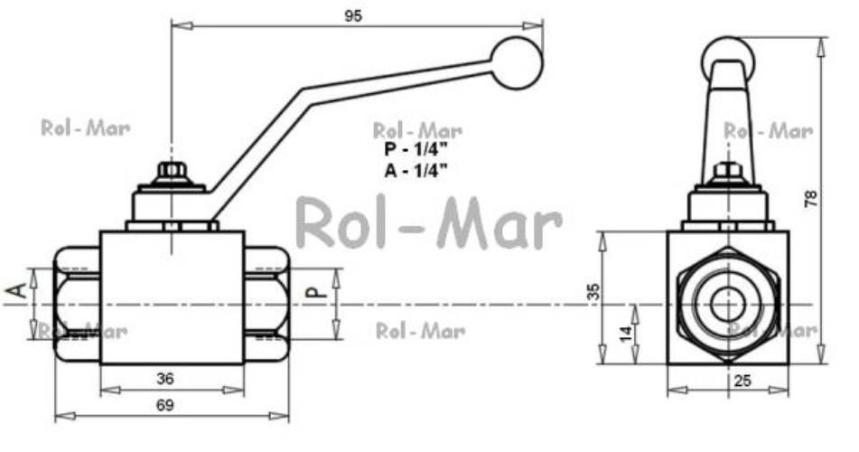 Zawór kulowy hydrauliczny dwudrożny 25 MPA 1/4" KHB-1/4 - zdjęcie 2