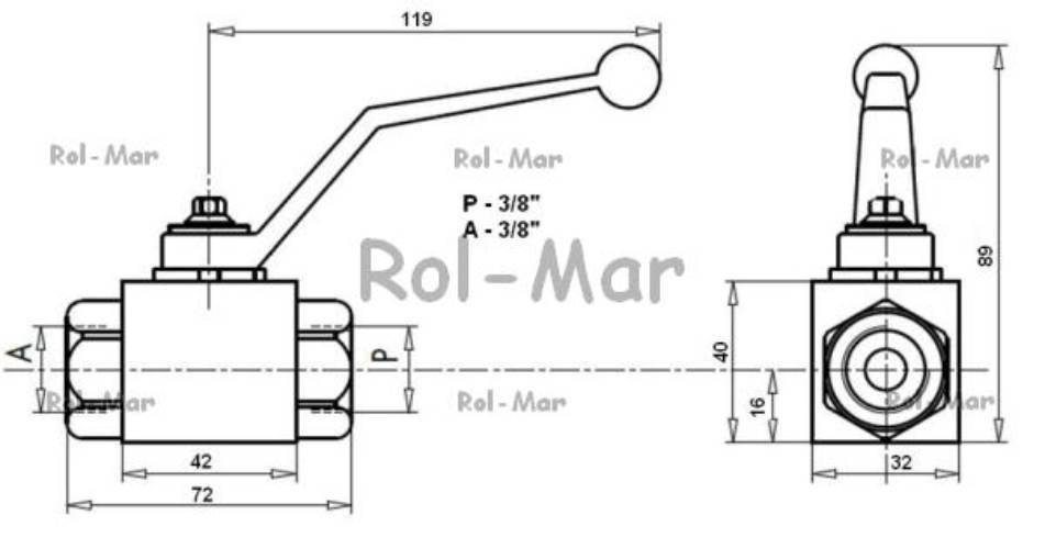 Zawór kulowy hydrauliczny dwudrożny 25 MPA 3/8" KHB-3/8 - zdjęcie 2