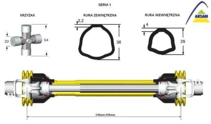 Wał przegubowo-teleskopowy 610-920mm 210Nm 10230 CE seria 1 AKSAN P21-61 - zdjęcie 2
