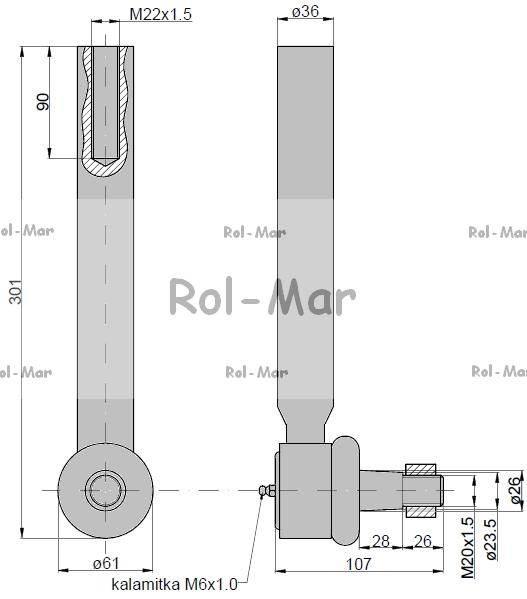 Przegub kierowniczy 270mm - M22x1,5 04388223 Deutz-Fahr TAQ RM-04388223 - zdjęcie 2