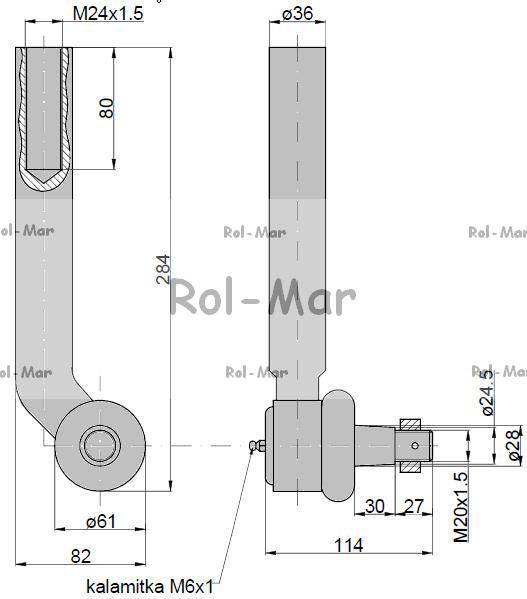 Przegub kierowniczy 260mm - M24x1,5 AL116741 John Deere TAQ RM-AL116741 - zdjęcie 2