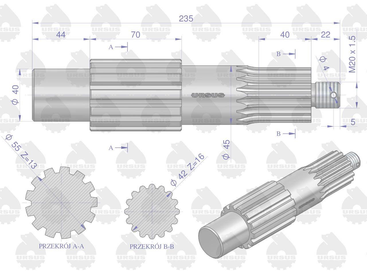 Wałek koła atakującego (stary typ) C-360 ORYGINAŁ URSUS 50425020U - zdjęcie 2