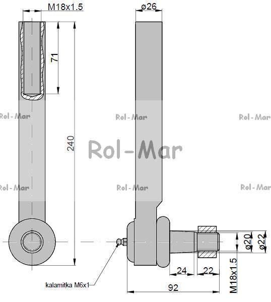 Przegub kierowniczy 220mm - M18x1,5 81878555 New Holland TAQ RM-81878555 - zdjęcie 2
