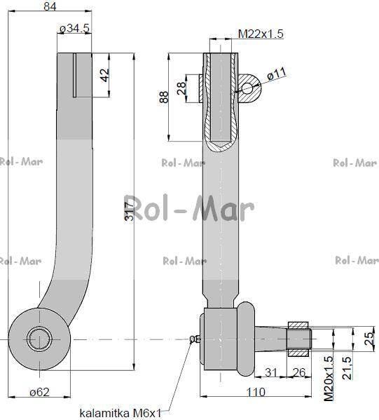 Przegub kierowniczy 285mm - M22x1,5 AL110957 John Deere TAQ RM-AL110957 - zdjęcie 2