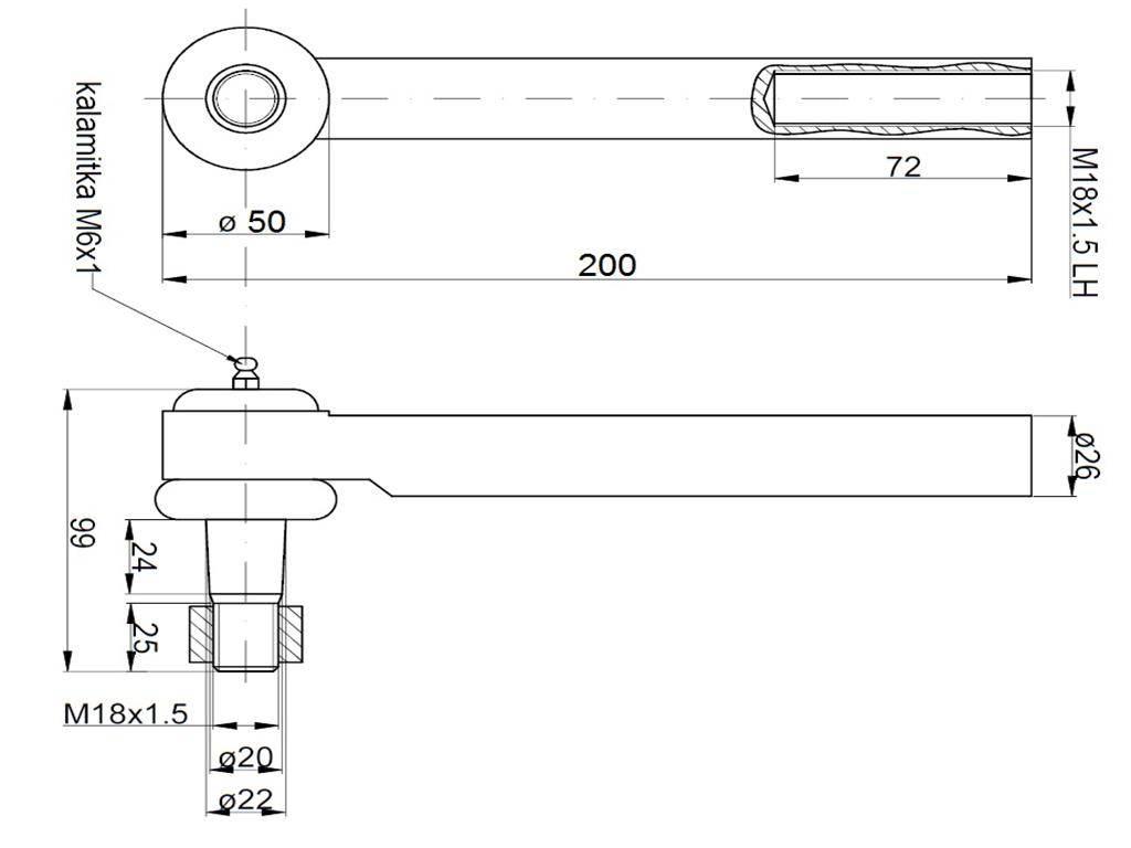 Przegub kierowniczy 196mm - M18x1,5L 137047A1, oś Carraro 707 Case TAQ - zdjęcie 2