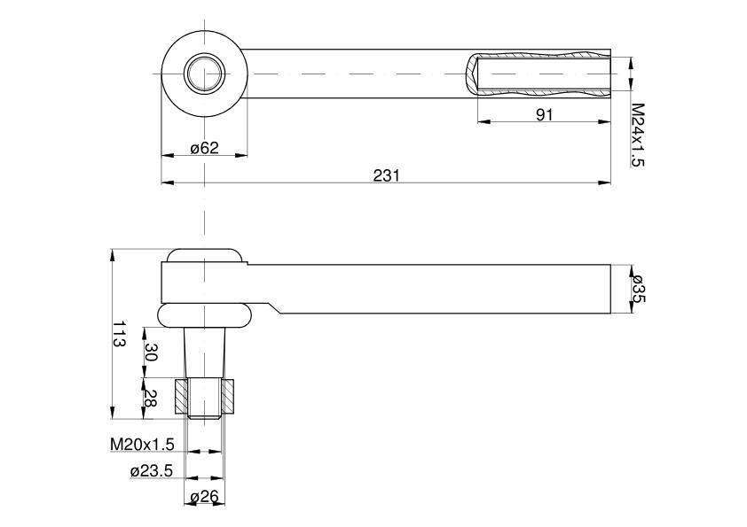 Przegub kierowniczy 207mm - M24x1,5 126145A1 Case TAQ RM-126145A1 - zdjęcie 2