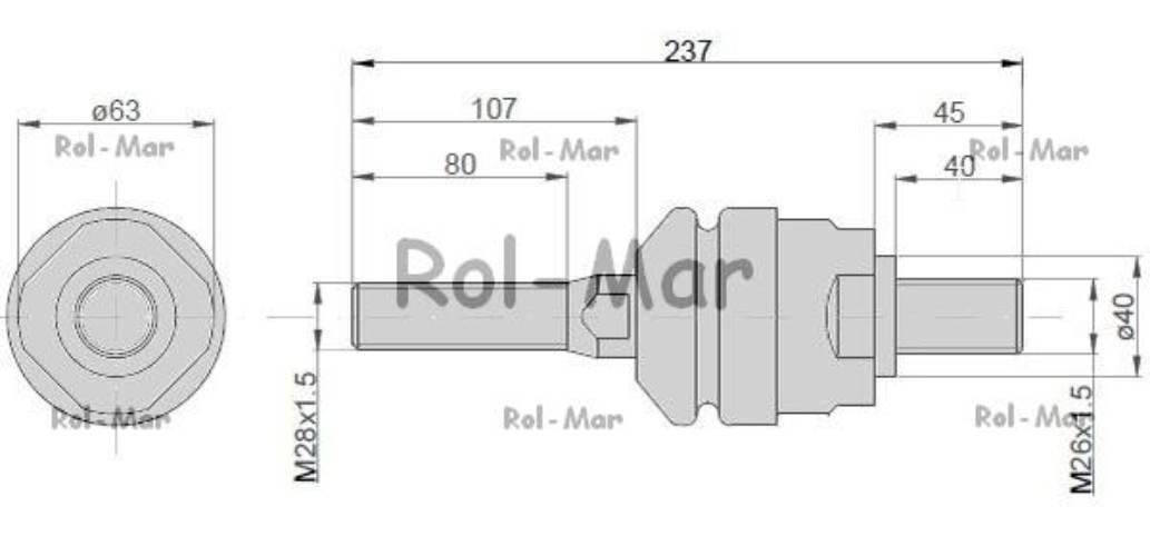 Przegub kierowniczy 240mm - M28x1,5 - M26x1,5 04401801 Deutz TAQ - zdjęcie 2
