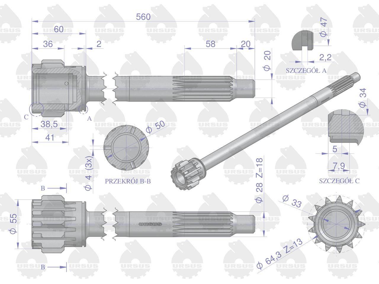 Wałek sprzęgłowy I stopnia (stary typ - z rowkiem) C-360 ORYGINAŁ URSUS - zdjęcie 3