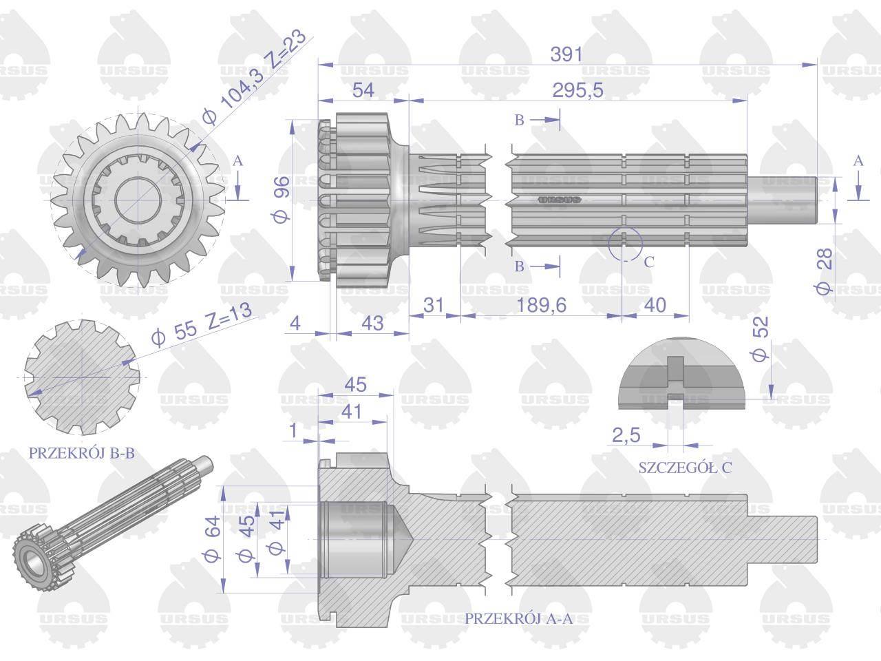 Wałek główny st. typ C-360 ORYGINAŁ URSUS 50419060U - zdjęcie 2