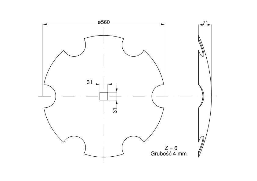 Talerz uzębiony fi 560 otwór 30x30 stal borowa Talerzówka 1279601010 120203 - zdjęcie 3