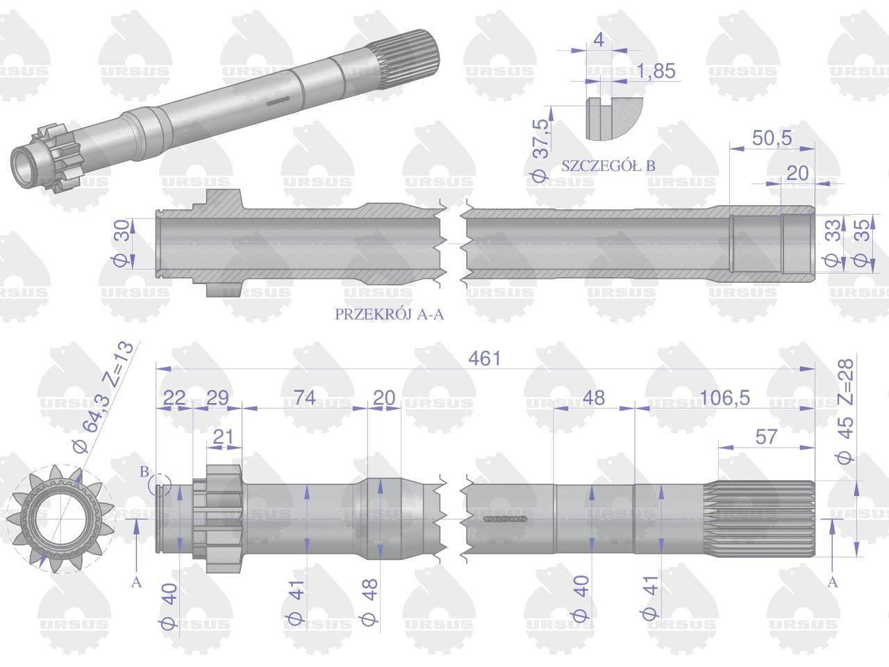 Wałek sprzęgłowy przekaźnika C-360-3P ORYGINAŁ URSUS 50819030U - zdjęcie 3