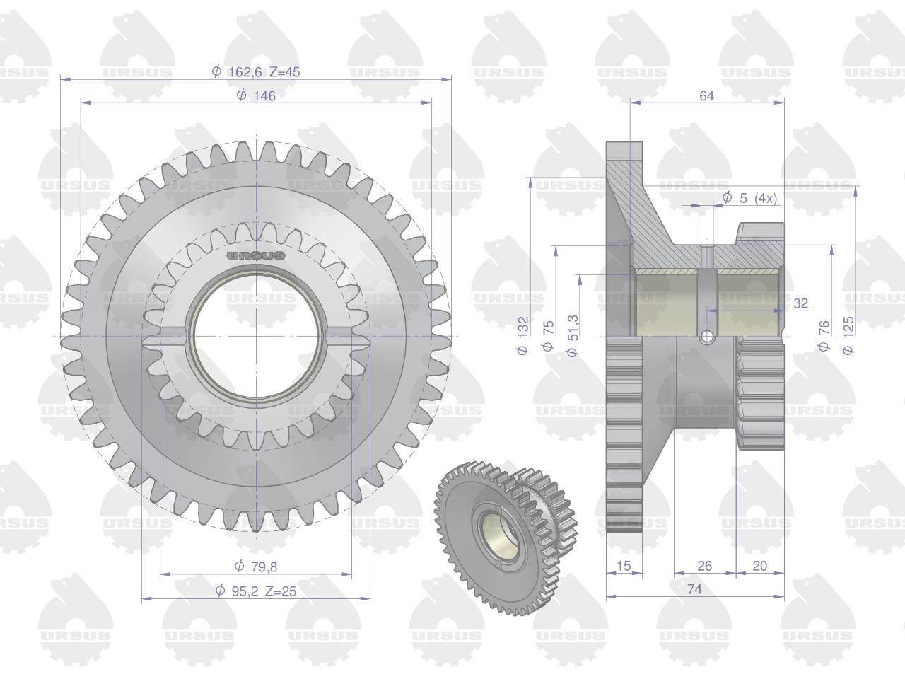 Koło zębate reduktora 50011170 C-330 ORYGINAŁ URSUS 42230090U - zdjęcie 2