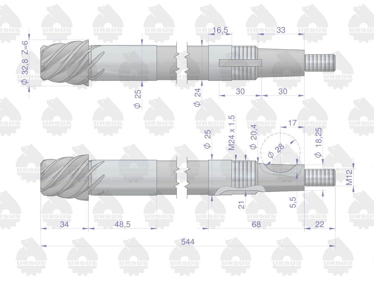 Wałek kierowniczy C-330 ORYGINAŁ URSUS 50016031U - zdjęcie 2