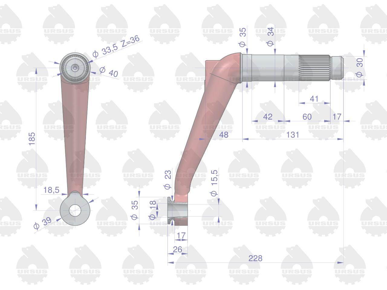 Ramię mechanizmu kierowniczego lewe C-330 ORYGINAŁ URSUS 50016053U - zdjęcie 3