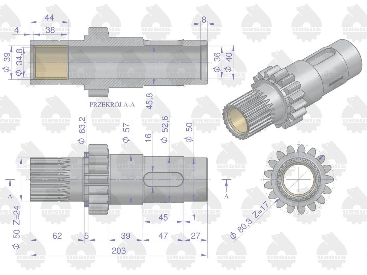 Wałek reduktora kompletny C-360 ORYGINAŁ URSUS 46419450U - zdjęcie 2