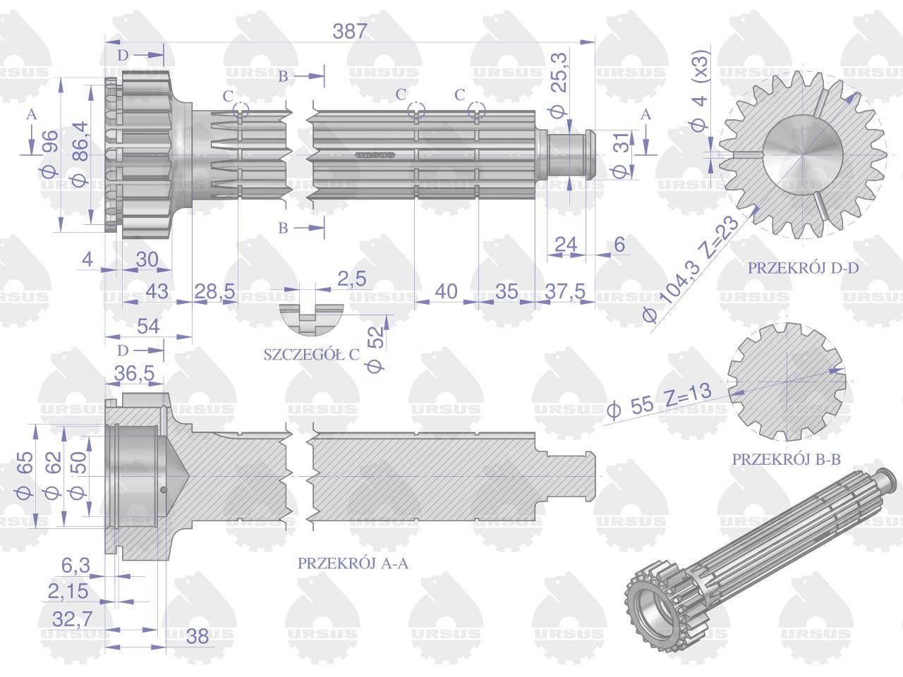 Wałek główny (nowy typ - z grzybkiem) C-360 ORYGINAŁ URSUS 50819060U - zdjęcie 4