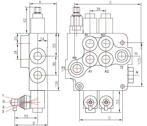 Rozdzielacz hydrauliczny czterosekcyjny (4) 80L ROZDZIELACZ4P80 - zdjęcie 2