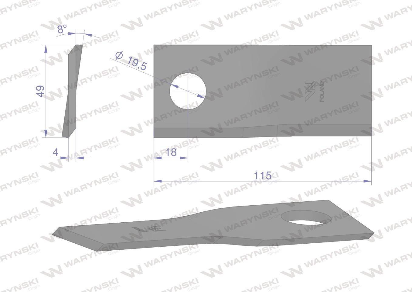 Nóż, nożyk kosiarka dyskowa 115x49x4mm (12P+12L) zastosowanie Samasz WARYŃS - zdjęcie 2