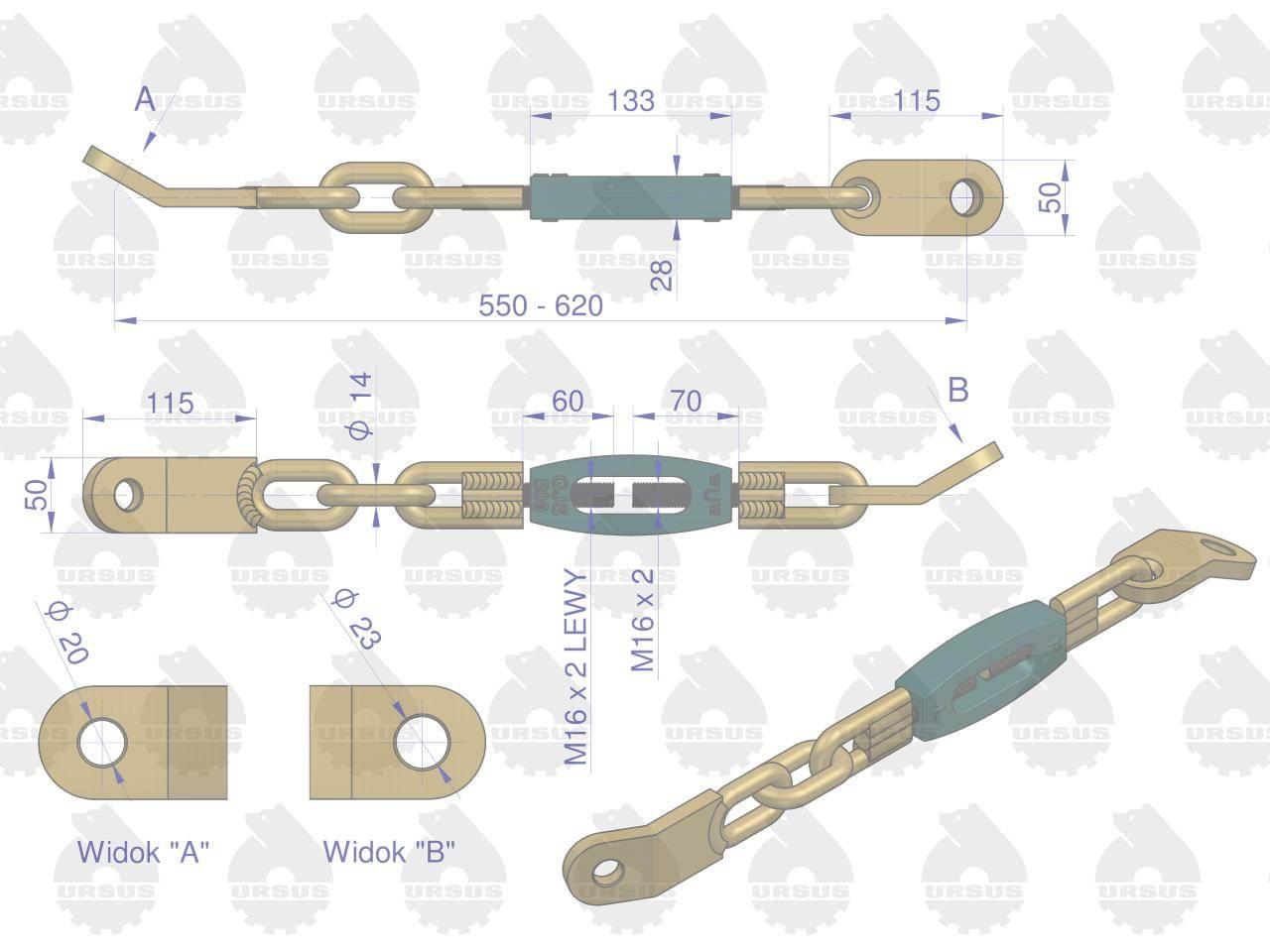 Łańcuch boczny stabilizator MF3 ORYGINAŁ URSUS 3028577M91U - zdjęcie 2