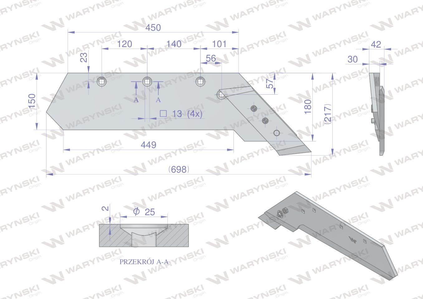 Lemiesz z dłutem prawy zastosowanie VIS/08 35-50cm XXL Unia Pług stal borow - zdjęcie 3