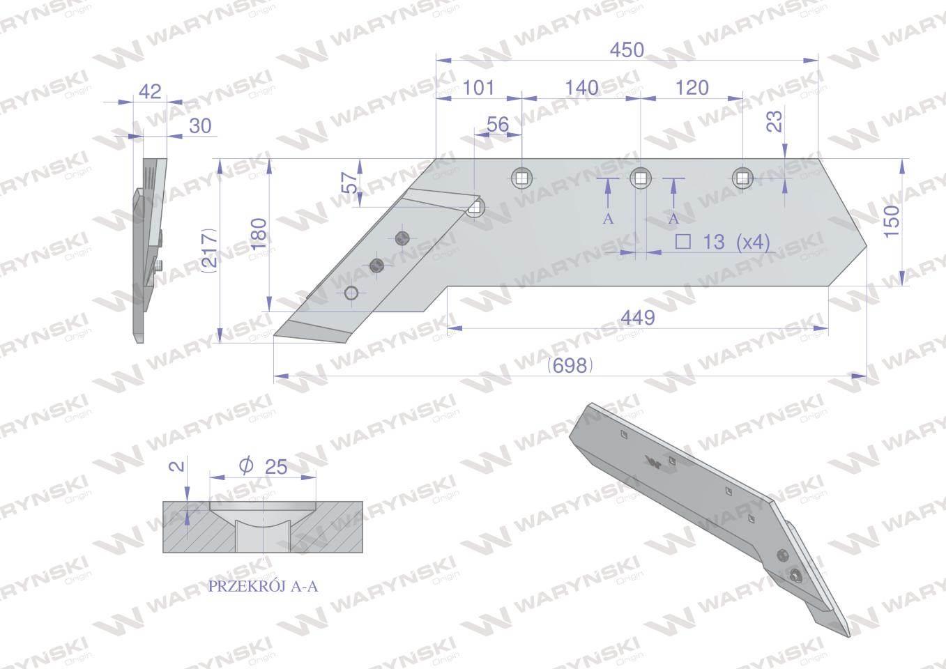 Lemiesz z dłutem lewy zastosowanie VIS/016 35-50cm XXL Unia Pług stal borow - zdjęcie 3