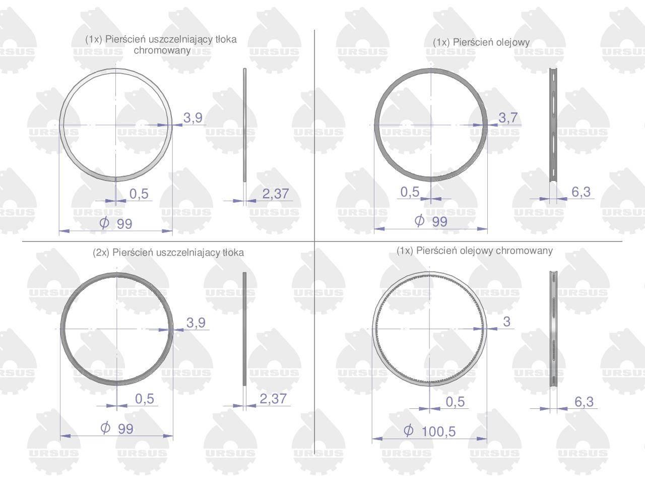 Komplet pierścieni silnika 1-tłok K1-2157-000 MF-4 ORYGINAŁ URSUS - zdjęcie 2