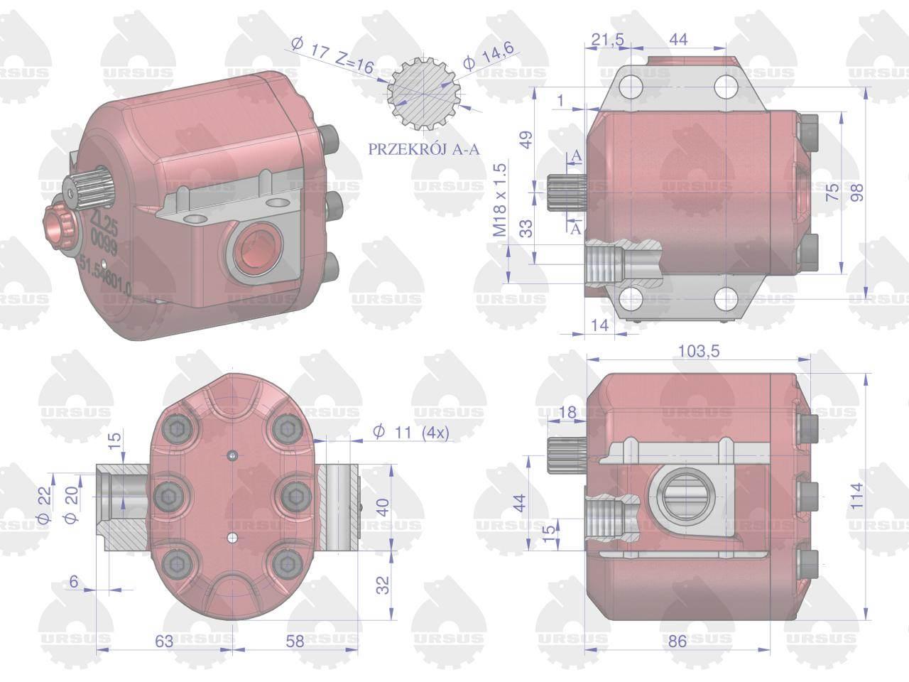 Pompa hydrauliczna podnośnika wzmocniona 36 l/min C-360 ORYGINAŁ URSUS - zdjęcie 3