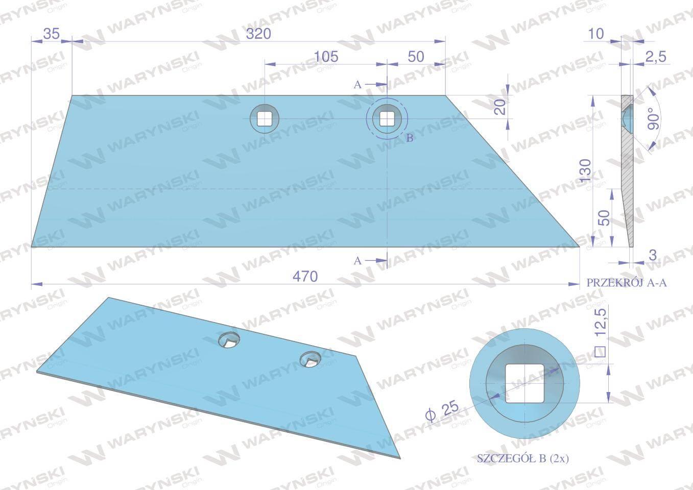 Lemiesz prawy 16" zastosowanie WG 100 B R Lemken Pług stal borowa WARYŃSKI - zdjęcie 3