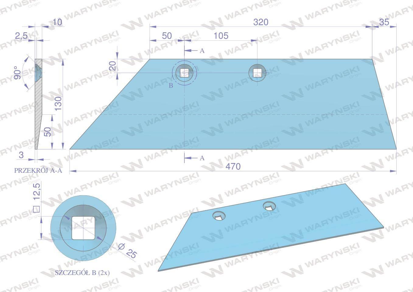 Lemiesz lewy 16" zastosowanie WG 100 B L Lemken Pług stal borowa WARYŃSKI - zdjęcie 3