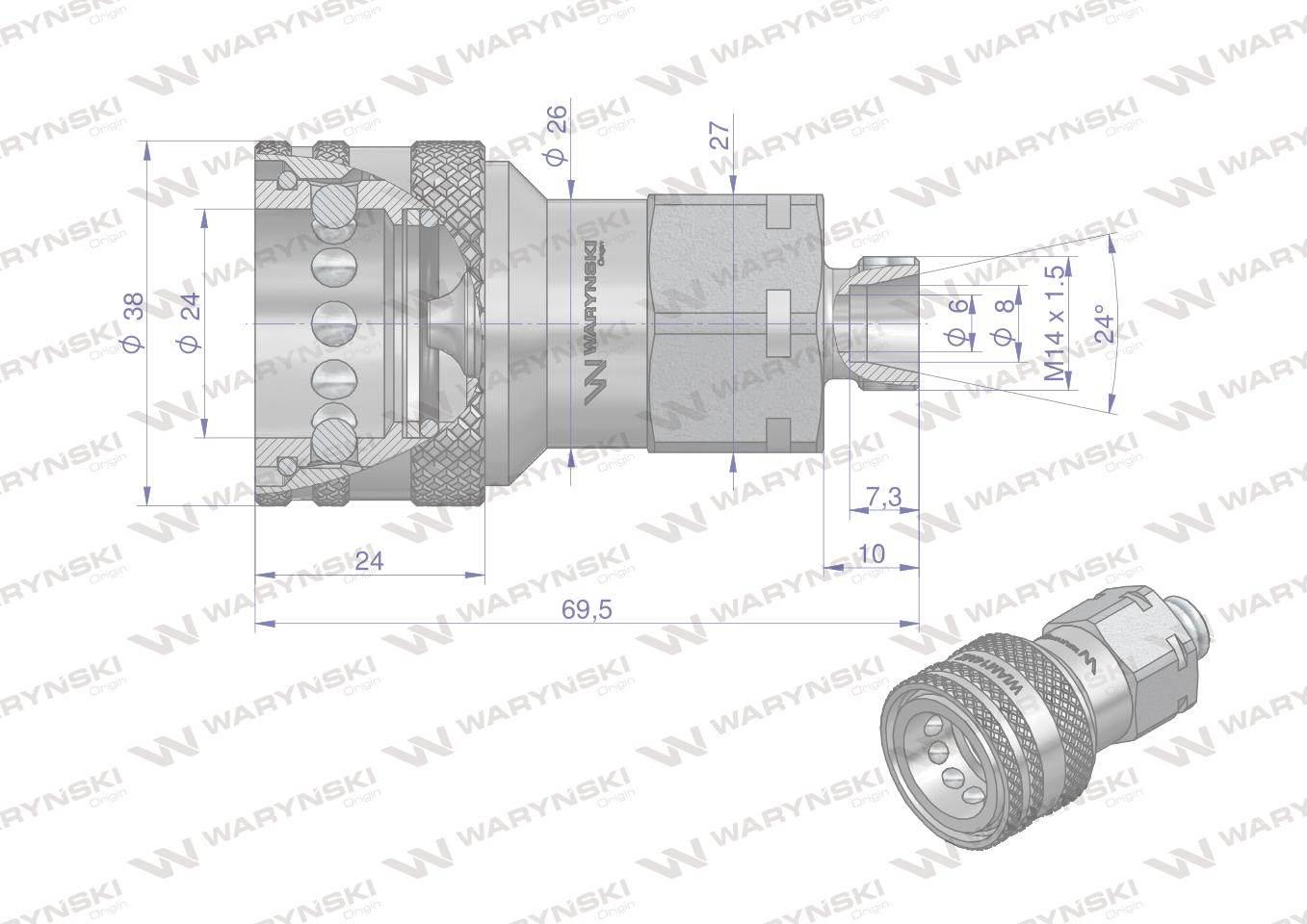 Szybkozłącze hydrauliczne gniazdo M14x1.5 gwint zewnętrzny EURO (9100814G) - zdjęcie 3