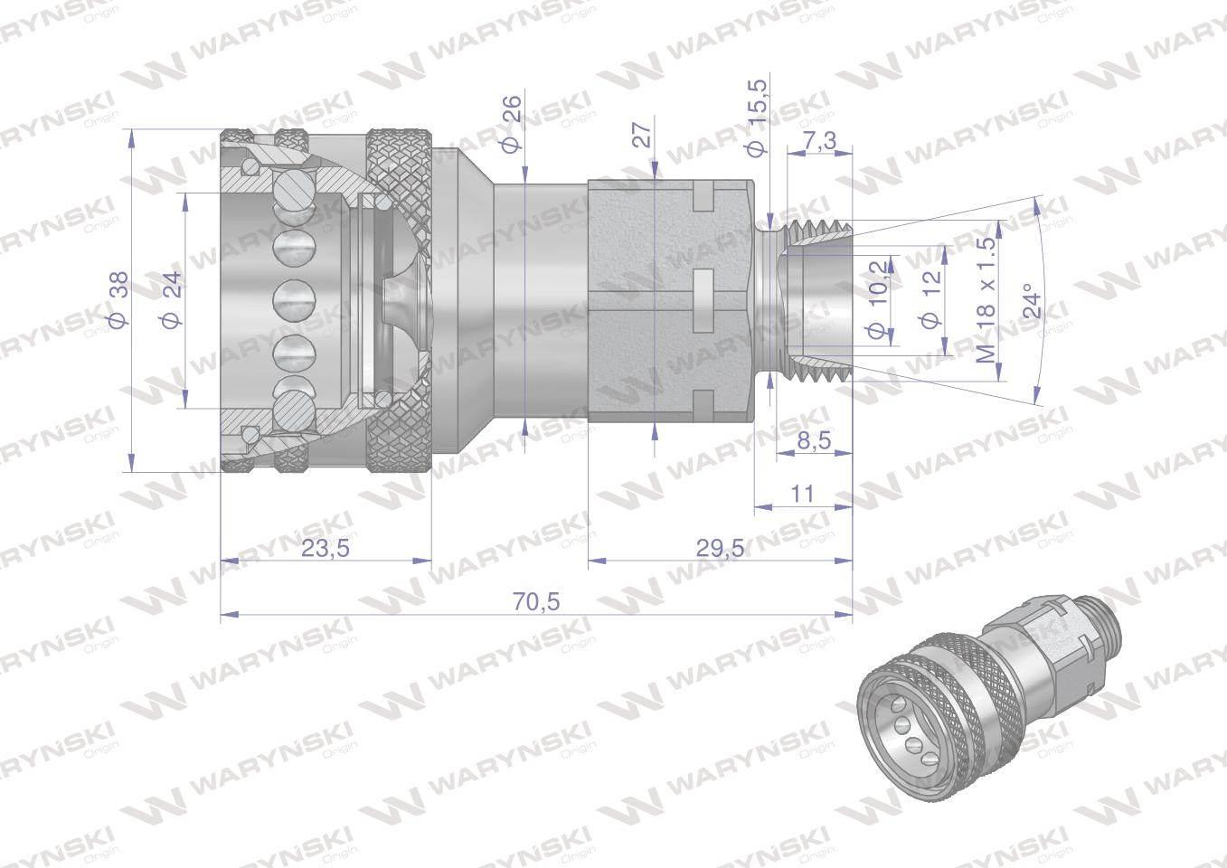 Szybkozłącze hydrauliczne gniazdo M18x1.5 gwint zewnętrzny EURO (9100818G) - zdjęcie 3