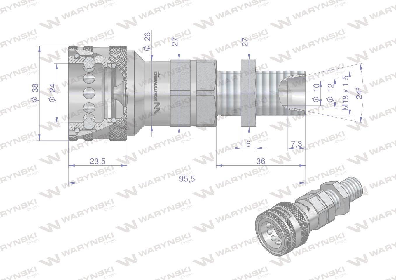 Szybkozłącze hydrauliczne gniazdo long M18x1.5 gwint zewnętrzny EURO (91008 - zdjęcie 3