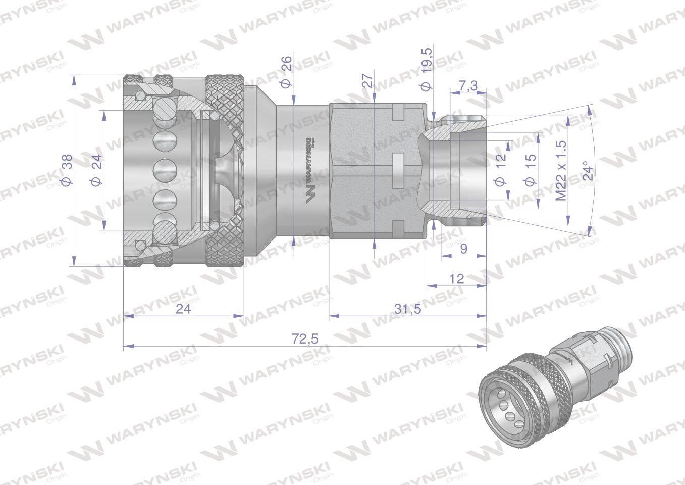 Szybkozłącze hydrauliczne gniazdo M22x1.5 gwint zewnętrzny EURO (9100822G) - zdjęcie 3