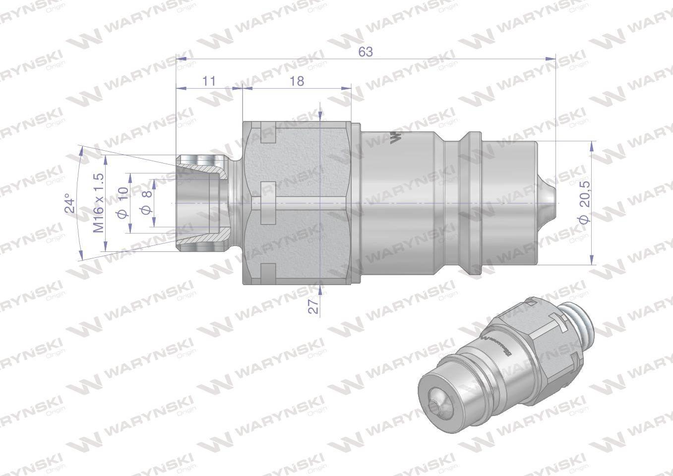 Szybkozłącze hydrauliczne wtyczka M16x1.5 gwint zewnętrzny EURO (9100816W) - zdjęcie 3