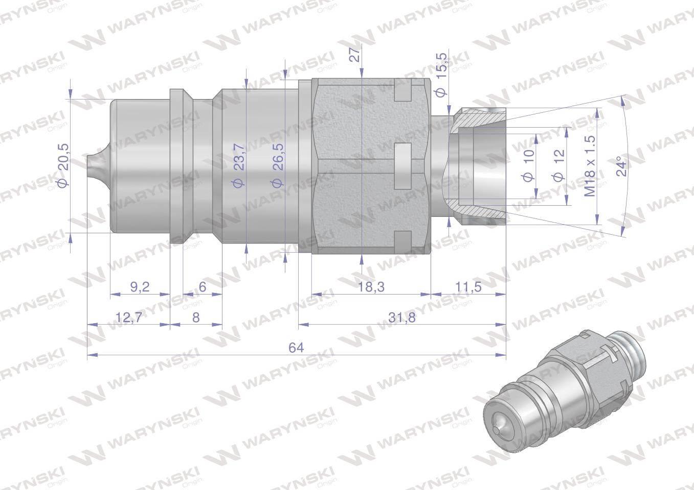 Szybkozłącze hydrauliczne wtyczka M18x1.5 gwint zewnętrzny EURO (9100818W) - zdjęcie 2