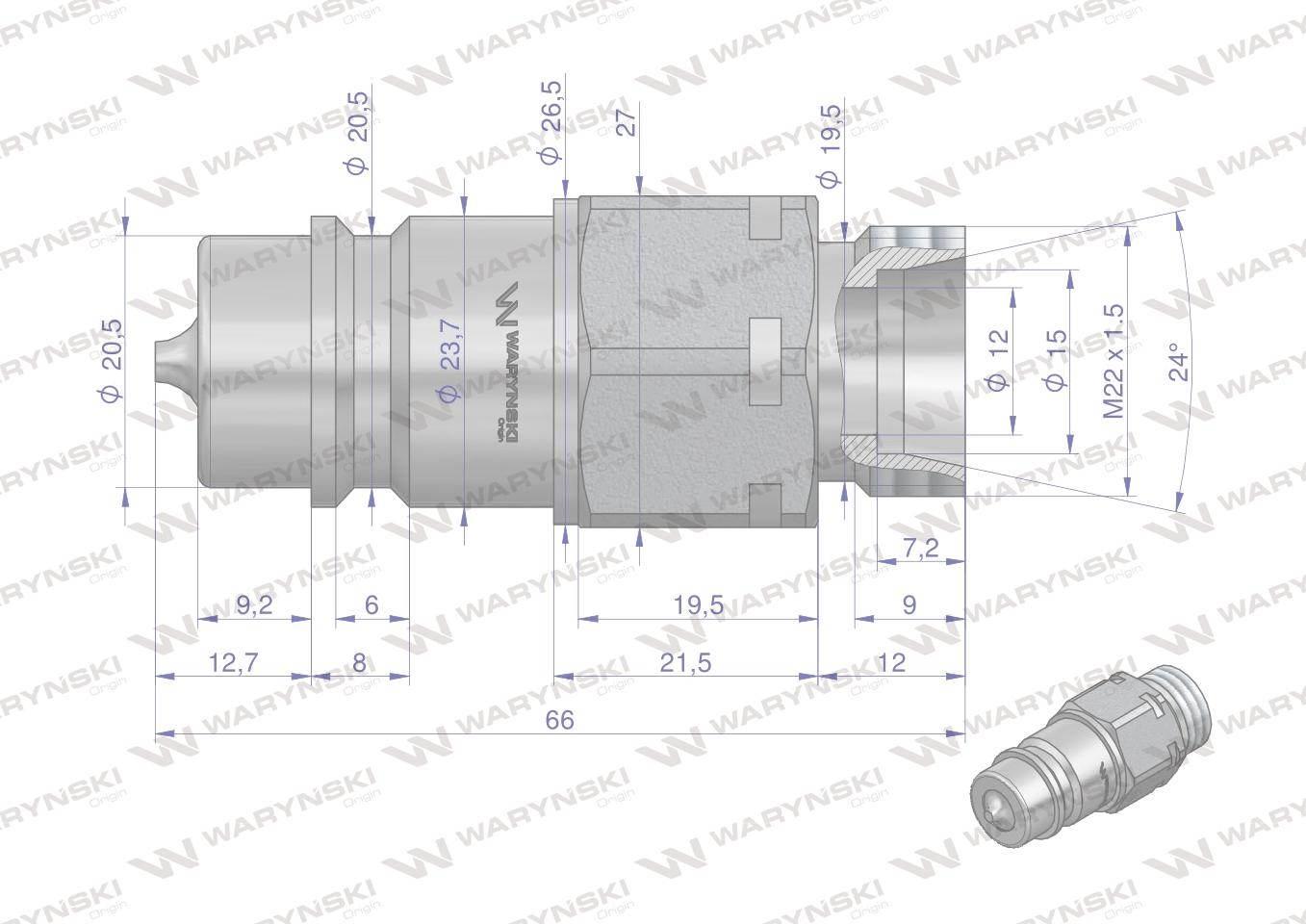 Szybkozłącze hydrauliczne wtyczka M22x1.5 gwint zewnętrzny EURO (9100822W) - zdjęcie 2