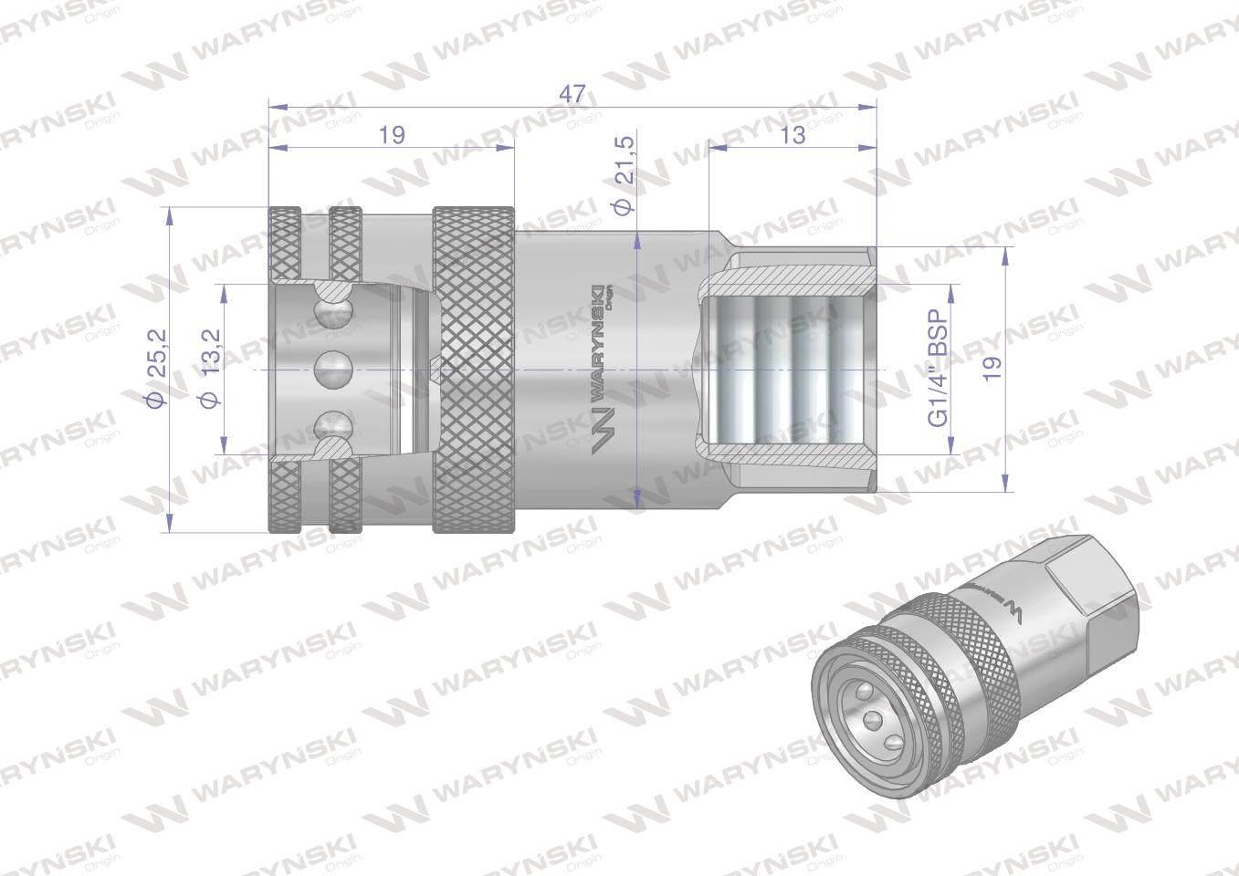 Szybkozłącze hydrauliczne gniazdo G1/4"BSP gwint wewnętrzny ISO 7241-A Wary - zdjęcie 2