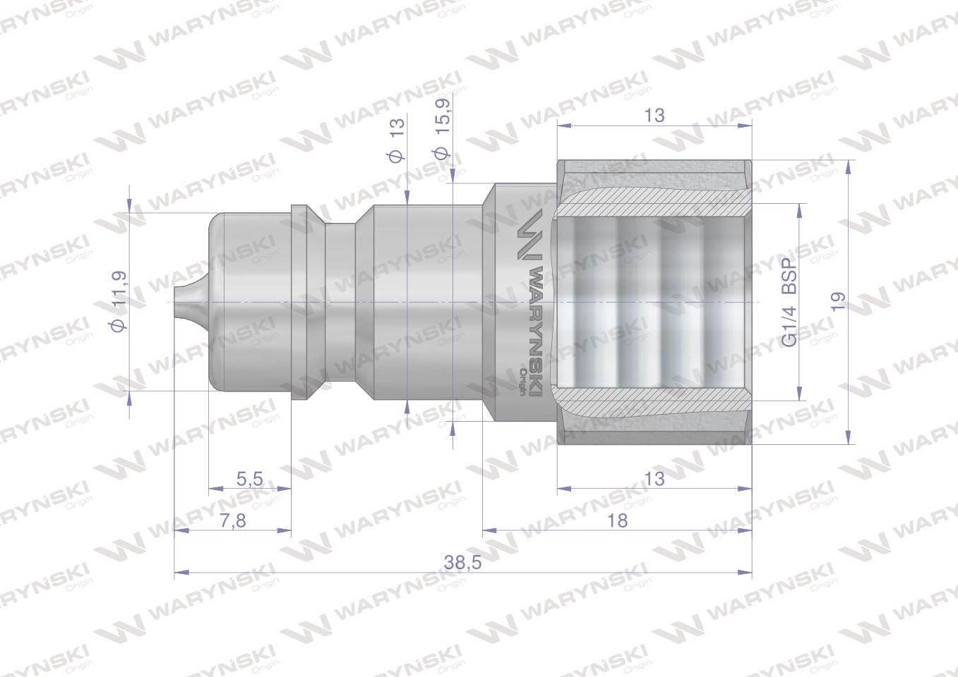 Szybkozłącze hydrauliczne wtyczka G1/4"BSP gwint wewnętrzny ISO 7241-A Wary - zdjęcie 3
