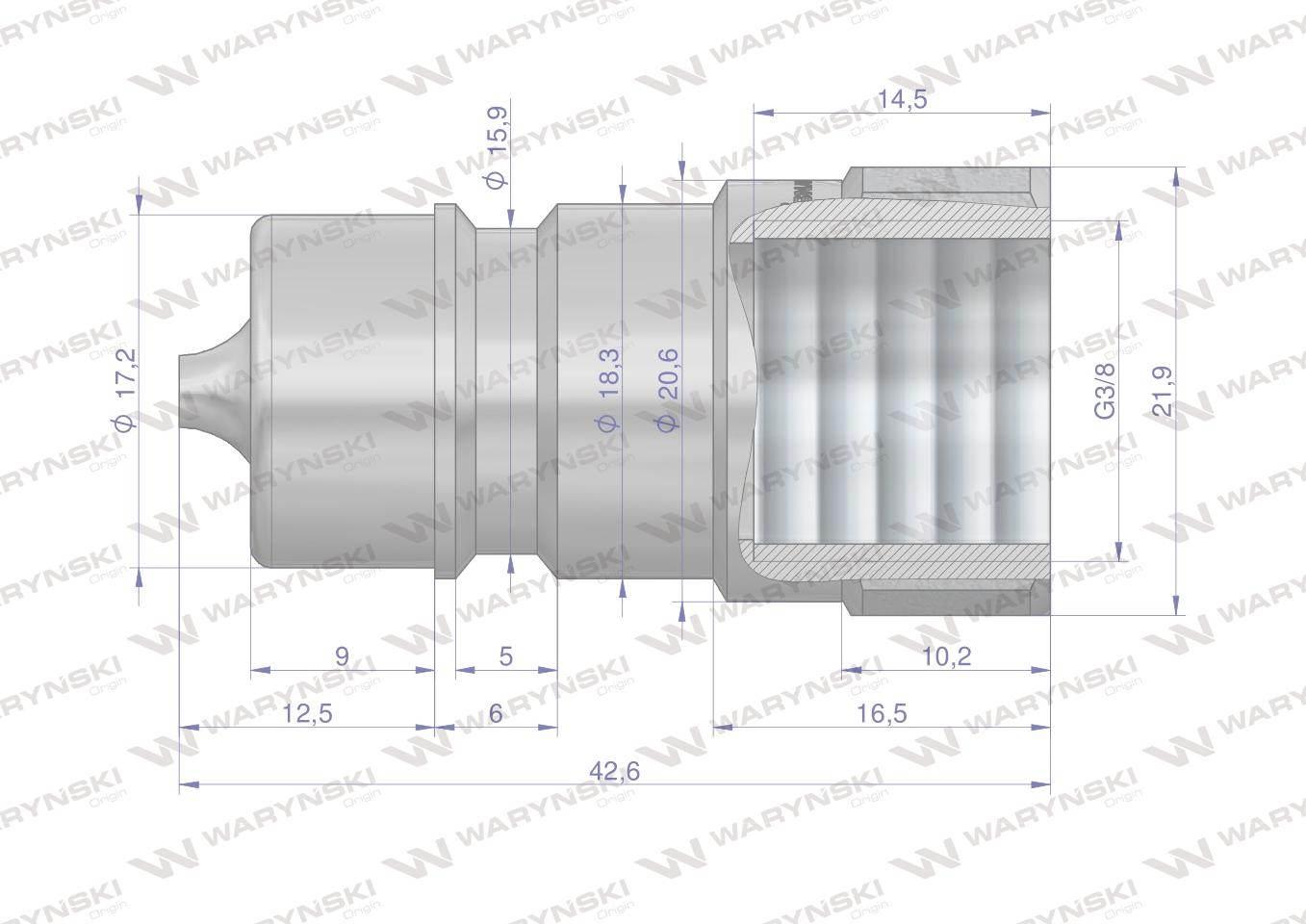 Szybkozłącze hydrauliczne wtyczka G3/8"BSP gwint wewnętrzny ISO 7241-A Wary - zdjęcie 3