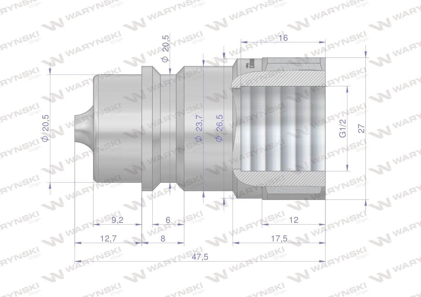 Szybkozłącze hydrauliczne wtyczka G1/2"BSP gwint wewnętrzny ISO 7241-A Wary - zdjęcie 2