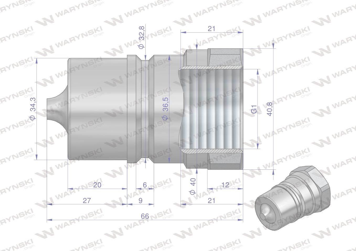 Szybkozłącze hydrauliczne wtyczka G1"BSP gwint wewnętrzny ISO 7241-A Waryńs - zdjęcie 2