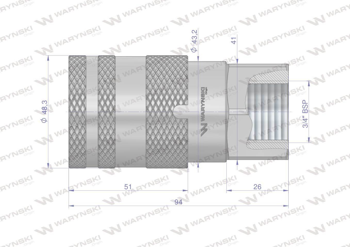 Szybkozłącze hydrauliczne suchoodcinające gniazdo G3/4"BSP gwint wewnętrzny - zdjęcie 4